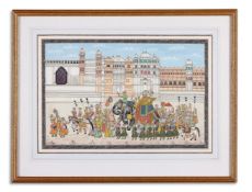 INDIAN SCHOOL (20TH CENTURY) A REGAL PROCESSION WITH ELEPHANTS