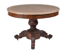 A LOUIS PHILIPPE MAHOGANY AND MARBLE TOPPED CENTRE TABLE