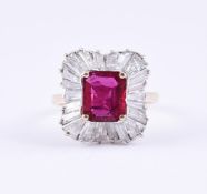 A RUBY AND DIAMOND CLUSTER RING