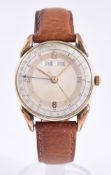UNSIGNED, A BI-COLOUR TRIPLE CALENDAR WRISTWATCH