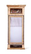 A SWEDISH EMPIRE CREAM PAINTED AND PARCEL GILT MIRROR, CIRCA 1800