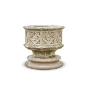 A CARVED STONE GOTHIC PLANTER, LATE 19TH CENTURY