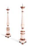 A LARGE PAIR OF ITALIAN CREAM AND GILT DECORATED PRICKET STICKS, CIRCA 1780
