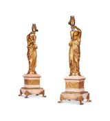 A PAIR OF ORMOLU AND ALABASTER FIGURAL TABLE LAMPS, LATE 19TH CENTURY