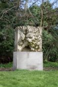 A LARGE WILLIAM IV COTSWOLD STONE LION GARGOYLE, DATED 1833