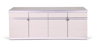 A LACQUER AND CHROME SIDE CABINET DESIGNED BY PIERRE CARDIN, CIRCA 1970