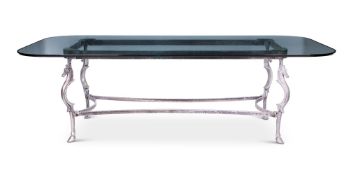 A GLASS AND PATINATED ALUMINIUM DINING TABLE, AFTER MAISON JANSEN, 1970s