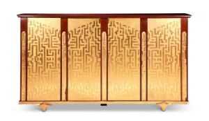 A PALM VENEERED AND WATER GILT SIDE CABINET IN THE MANNER OF EUGENE PRINTZ (1889-1948)