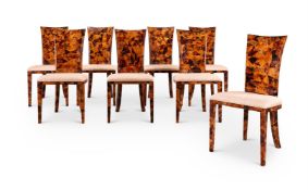 A SET OF EIGHT COCONUT SHELL VENEERED DINING CHAIRS, CIRCA 1985