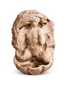 A CARVED MARBLE WALL FOUNTAIN WITH TRITON DECORATION, PROBABLY ITALIAN, 18TH CENTURY