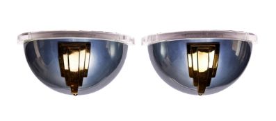 A PAIR OF LAMINATED CHROME AND LUCITE WALL LIGHTS IN THE ART DECO MANNER, 1980s