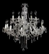 A PAIR OF CUT AND MOULDED GLASS SIXTEEN LIGHT CHANDELIERS, LATE 20TH CENTURY
