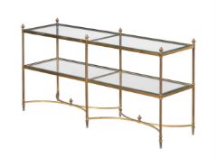 A GILT BRASS AND GLASS TWO TIER SIDE TABLE OR ETAGERE
