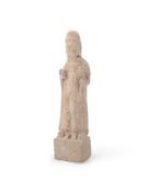 A large Chinese grey limestone stele of a standing buddha