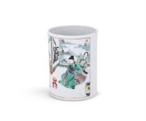 A Chinese Famille Verte brush pot