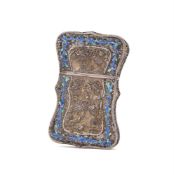 A Chinese export silver filigree and enamelled 'Dragon' card case