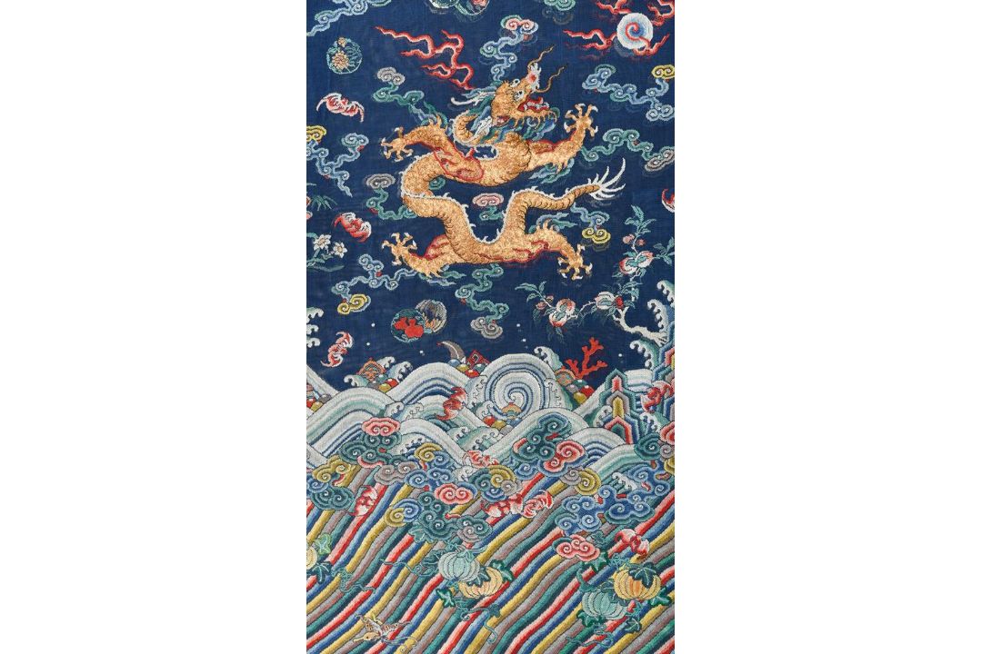 A fine Chinese five-colour cloud blue-ground summer gauze 'Dragon' robe - Image 8 of 13