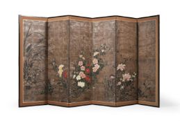 A Japanese Rimpa school six-fold byobu or floor standing screen