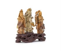 A Chinese soapstone group of the 'Three Stars'