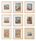 Eight illustrated manuscript folios
