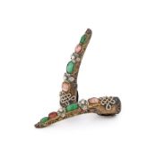 A pair of Chinese silver and gem mounted nail guards