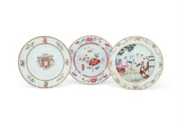 Three Chinese Famille Rose export plates