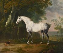SAWREY GILPIN (BRITISH 1733-1807), A GREY HORSE AND A DOG IN A LANDSCAPE