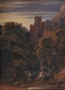 WILLIAM TURNER OF OXFORD (BRITISH 1789-1862), A BATTLE SCENE IN THE VICINITY OF A BARONIAL RESIDENCE