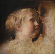 FOLLOWER OF SIR JOSHUA REYNOLDS, OIL SKETCH OF A SLEEPING CHILD