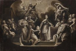 ITALIAN SCHOOL (18TH CENTURY), THE ANNOINTING OF A NEW POPE WITH ALLEGORICAL FIGURES