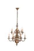 A DUTCH BRASS TWELVE LIGHT CHANDELIER DATED 1770