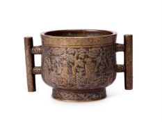 A CHINESE BRONZE 'EIGHT IMMORTALS' CENSER, QING DYNASTY