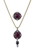 A MID-19TH CENTURY GARNET AND DIAMOND PENDANT AND MATCHING BROOCH/CLASP