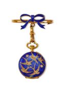 AN EARLY 20TH CENTURY ENAMEL AND DIAMOND SWALLOW FOB WATCH, LONDON 1907 IMPORT MARK