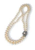 A TWO ROW CULTURED PEARL NECKLACE