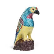 ‡ A STAFFORDSHIRE POLYCHROME SALT-GLAZED STONEWARE MODEL OF A HAWK, CIRCA 1755