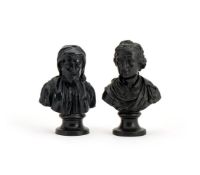 ‡ TWO WEDGWOOD BLACK BASALT BUSTS OF THE WRITERS, 'DRYDEN' AND 'CHAUCER', LATE 18TH CENTURY