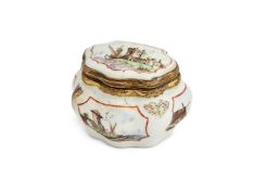 ‡ A SILVER-MOUNTED CHELSEA PORCELAIN BOMBE-FORM SNUFF-BOX, CIRCA 1750