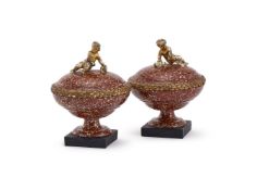 ‡ A PAIR OF WEDGWOOD & BENTLEY FAUX PORPHYRY CHIMNEY ORNAMENTS, LATE 18TH CENTURY