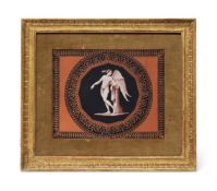 ‡ A WEDGWOOD BLACK BASALT ENCAUSTIC-DECORATED RECTANGULAR PLAQUE, LATE 18TH CENTURY