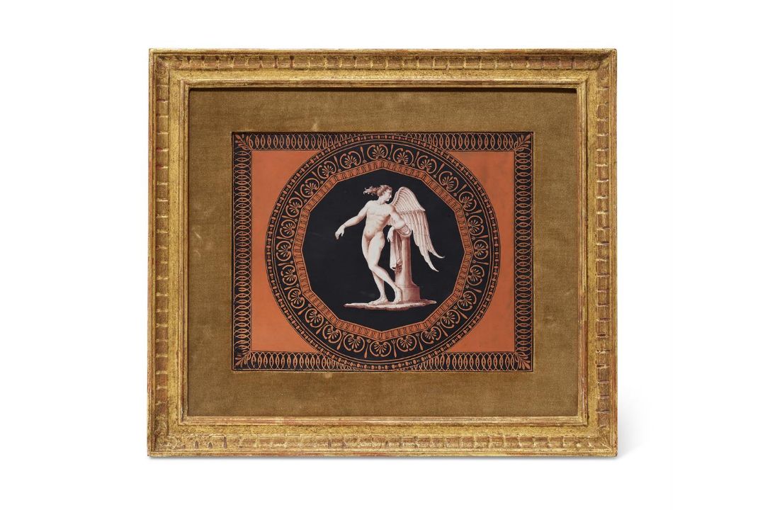 ‡ A WEDGWOOD BLACK BASALT ENCAUSTIC-DECORATED RECTANGULAR PLAQUE, LATE 18TH CENTURY - Image 1 of 2