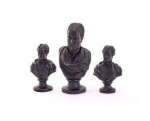 ‡ THREE WEDGWOOD & BENTLEY BLACK BASALT BUSTS OF SIR ISAAC NEWTON, LATE 18TH CENTURY
