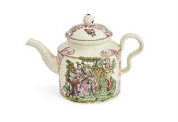 ‡ A WILLIAM GREATBATCH CREAMWARE COMMEDIA DELL'ARTE TEAPOT AND COVER, CIRCA 1770-1782