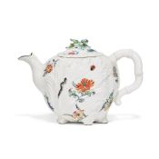 ‡ A CHELSEA PORCELAIN LEAF-MOULDED TEAPOT AND COVER, CIRCA 1745-1749