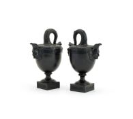 ‡ A PAIR OF WEDGWOOD & BENTLEY BLACK BASALT EWERS, LATE 18TH CENTURY
