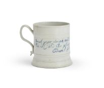 ‡ A STAFFORDSHIRE SALT-GLAZED STONEWARE 'SCRATCH BLUE' MUG, DATED 1751
