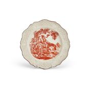 ‡ A STAFFORDSHIRE SALT-GLAZED STONEWARE TRANSFER-PRINTED PLATE, CIRCA 1755