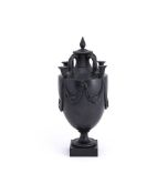 ‡ A WEDGWOOD BLACK BASALT VASE FORM OIL-LAMP BASE, LATE 18TH CENTURY