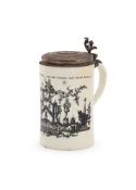 ‡ A PEWTER-MOUNTED WEDGWOOD 'QUEENSWARE' MASONIC TANKARD, LATE 18TH CENTURY