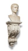 A GEORGE III STYLE COMPOSITE BRACKET WITH SURMOUNT OF MARBLE RESIN BUST OF YOUNG CAESAR